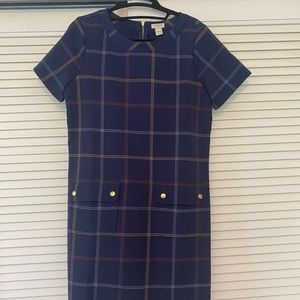 J Crew windowpane style dress with front pockets.